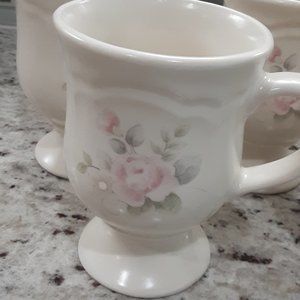 Vintage Pfaltzgraff Tea Rose Footed Coffee Mug Set